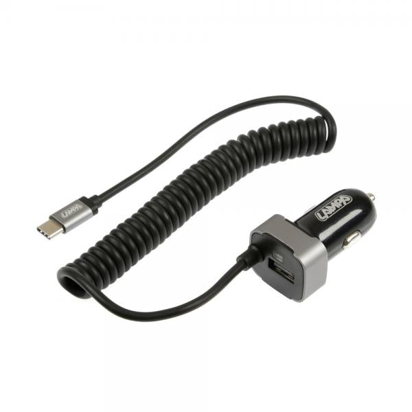 Lámpara con cargador USB tipo C y 1 puerto USB - Carga rápida - 3000 mA - 12/24 V 38892