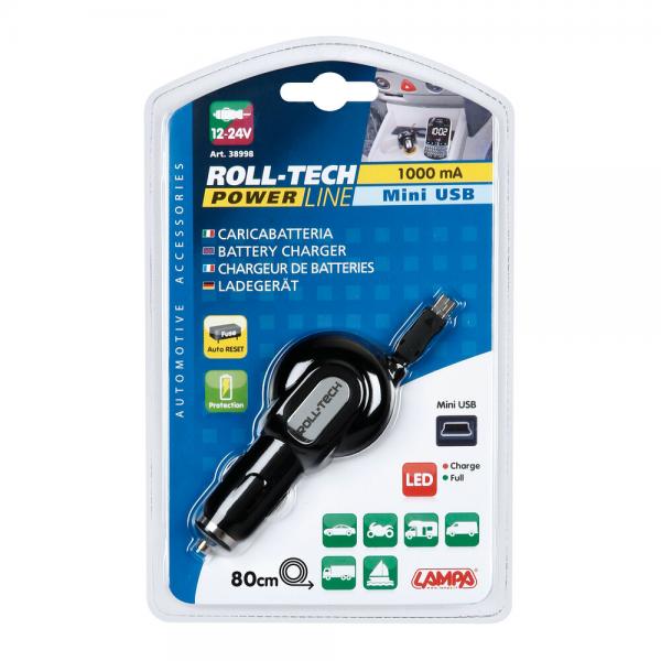 Roll-Tech Lamp, Mini USB Charger - 1000 mA - 12/24V