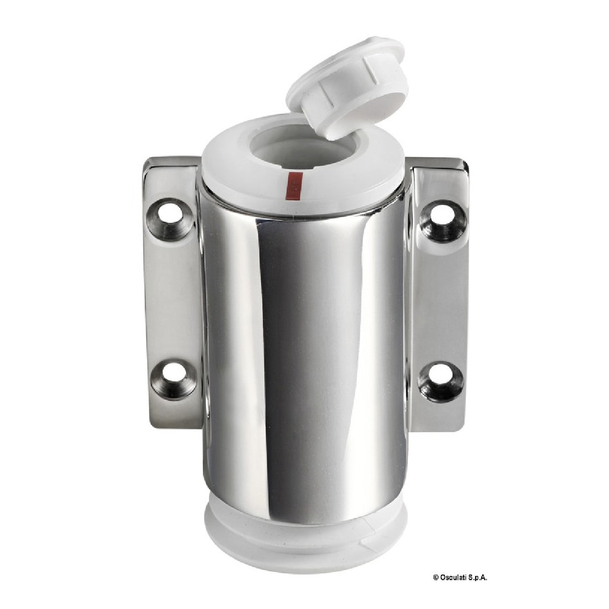 Osculati Base de pared de acero inoxidable con tapa blanca, 2 contactos 11.000.13