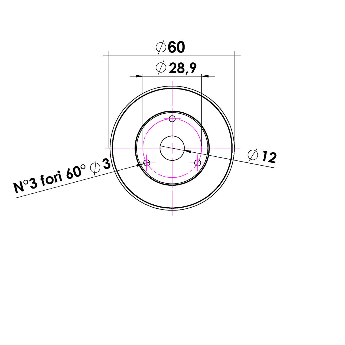 Luz halógena negra no orientable Trem de 360 grados H mm 60