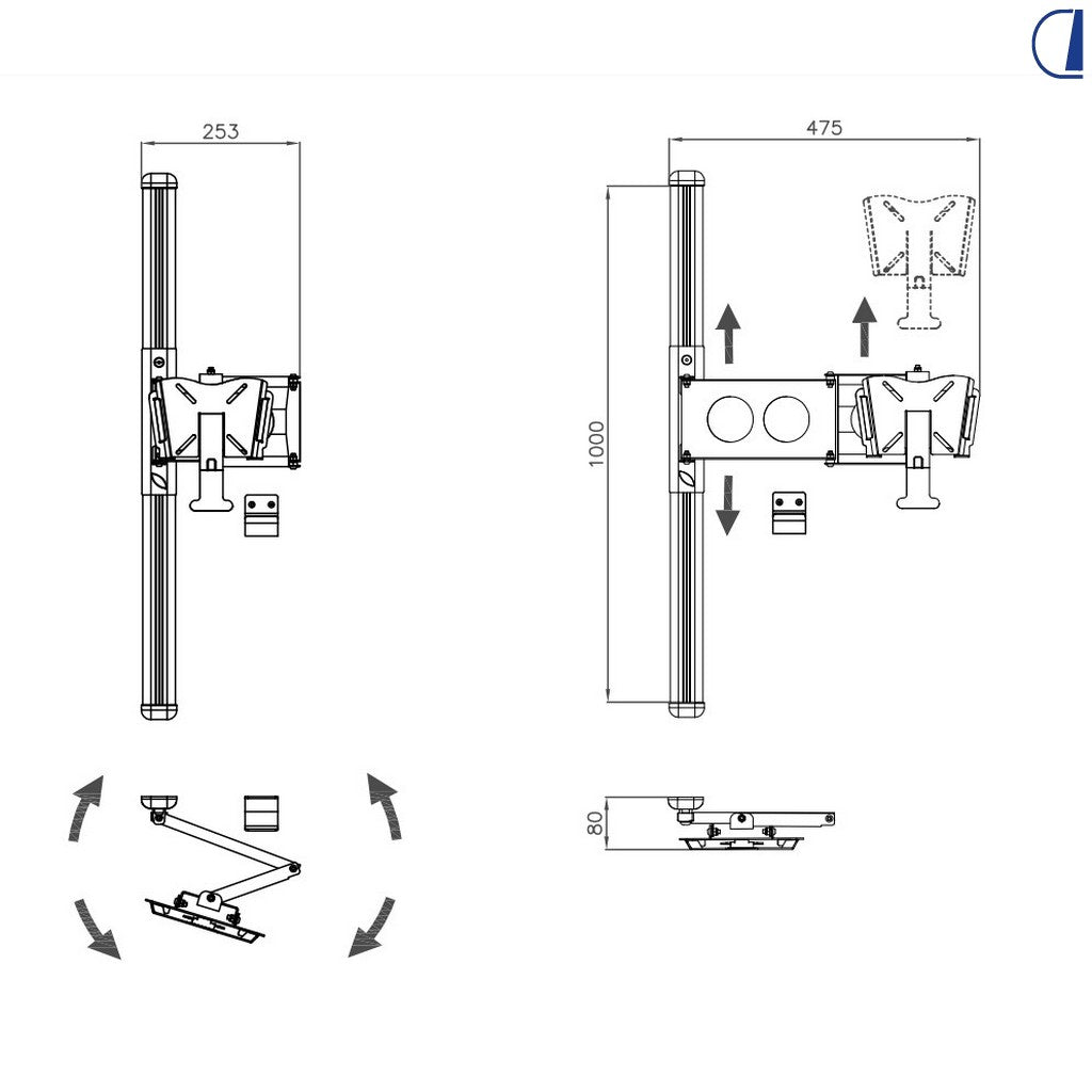 Quick Supporto TV a parete con guida verticale e braccio orientabile