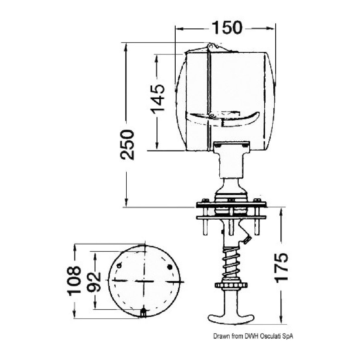 Osculati DHR 13.242.12 verstellbare Tiefenleuchte von innen