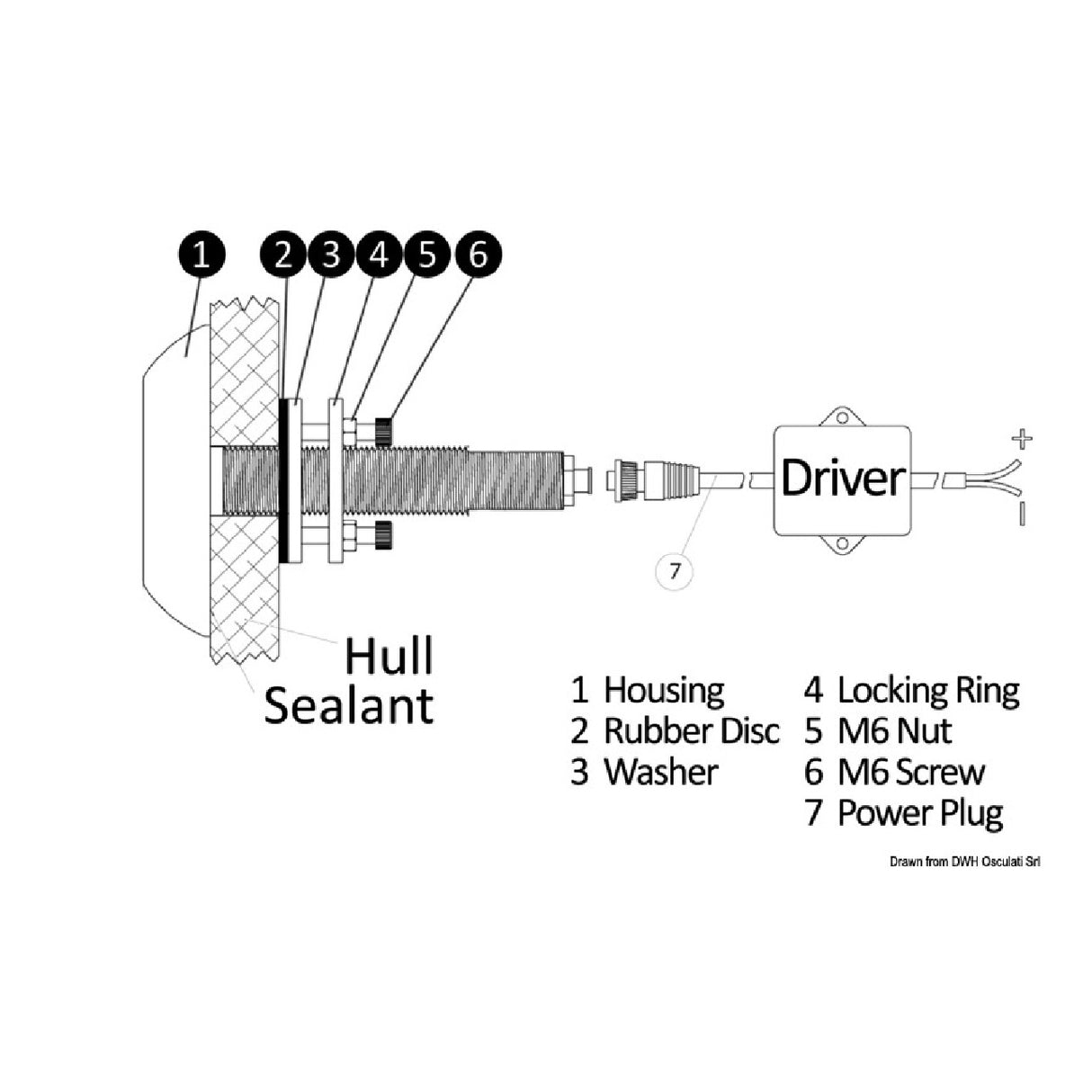 Osculati Luce subacquea per carena / specchio di poppa / plancetta con prigioniero LED Bianchi 13.294.00