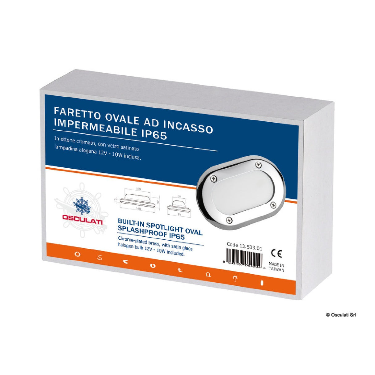 Osculati LED recessed ceiling light, chromed brass, 12V 20W 13.533.02