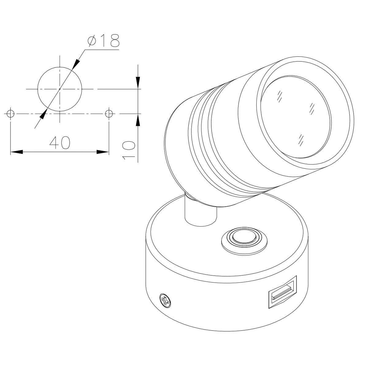 Aurora Lighting Faretto a LED con presa USB