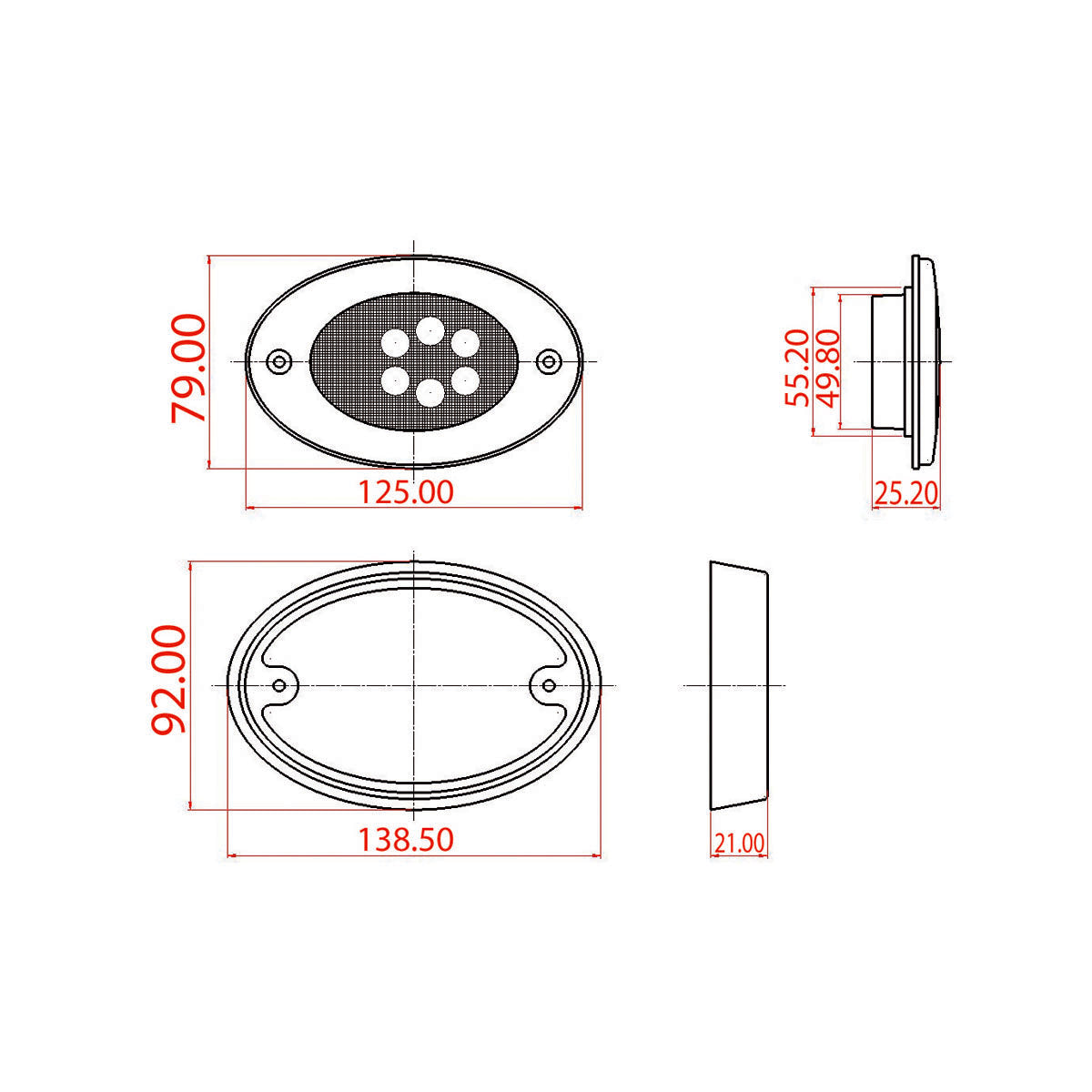 Lámpara de techo para barco Trem de 12 V con 6 LED de vidrio, con botón pulsador para encender