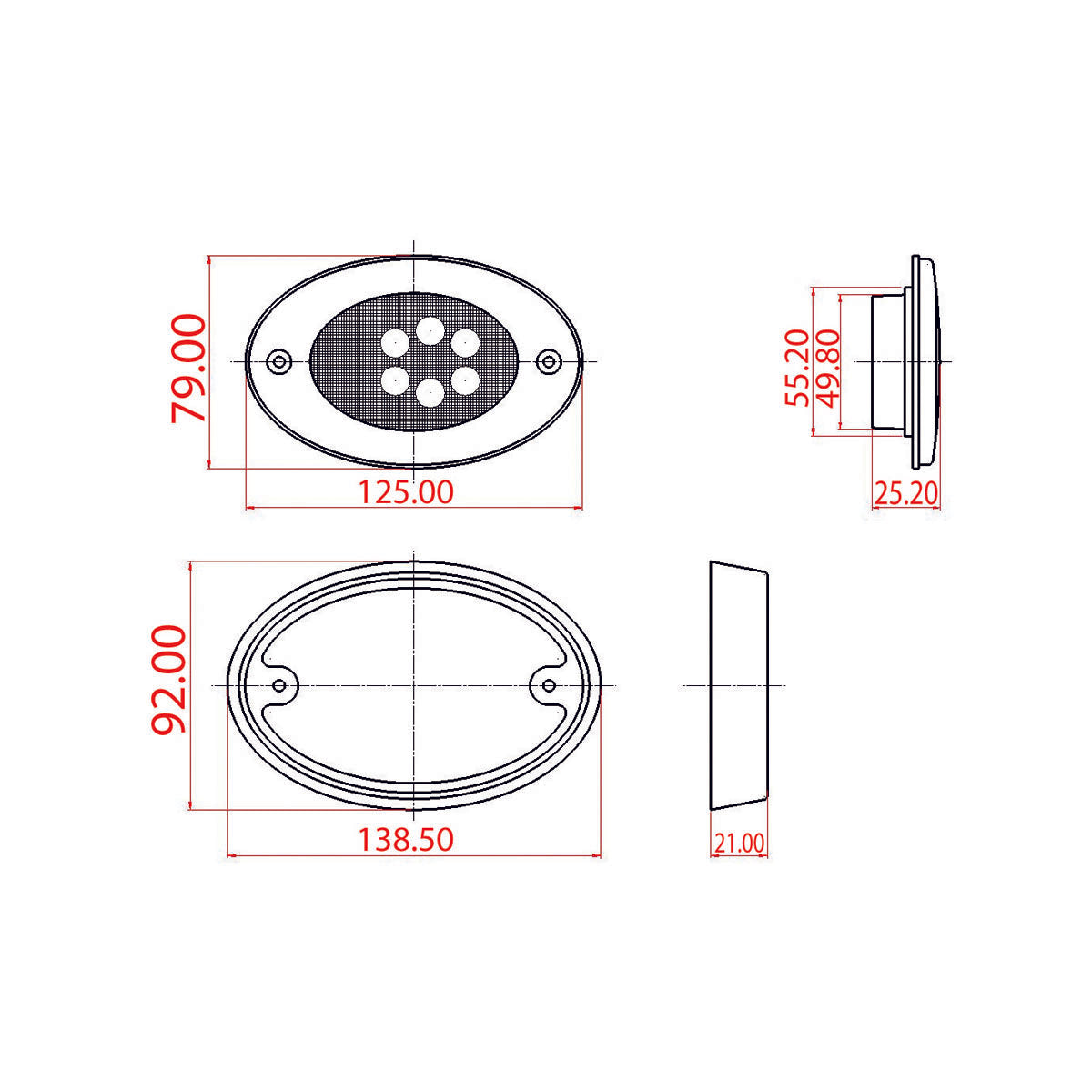 Trem 12V Boots-Deckenleuchte mit 6 LEDs, Glas, Druckknopf zum Einschalten