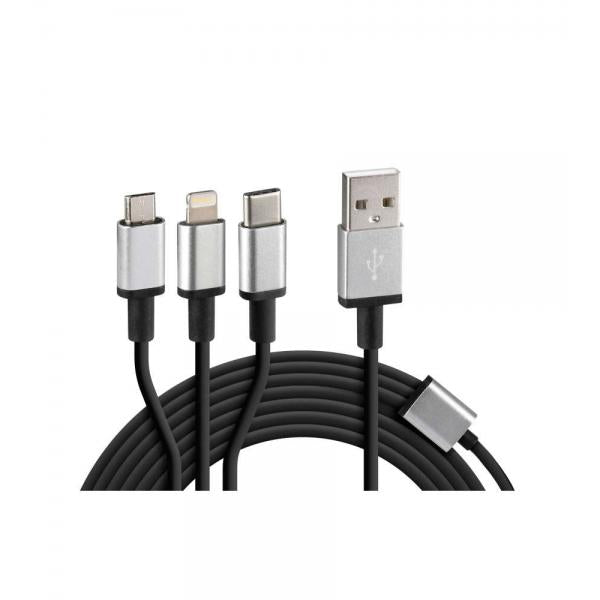 Lámpara Cerberus, cable de carga con 3 conectores - 100 cm - Negro 38847