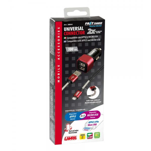 Kit de lámpara 2 en 1 universal (Apple 8 pines / Micro USB) - Carga rápida - 12/24 V 38844