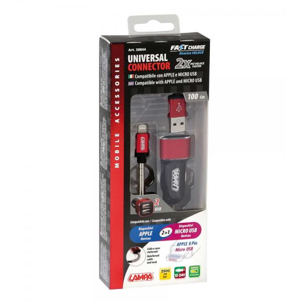 Lampa Kit 2 in 1 Universal (Apple 8 pin / Micro Usb) - Fast Charge - 12/24V 38844