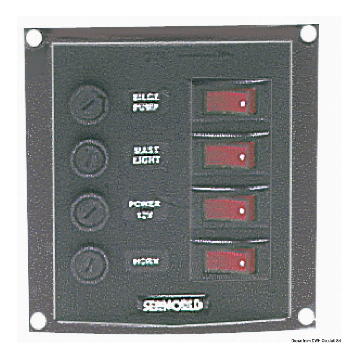 Osculati Pannello elettrico 4 interruttori verticale 14.103.34