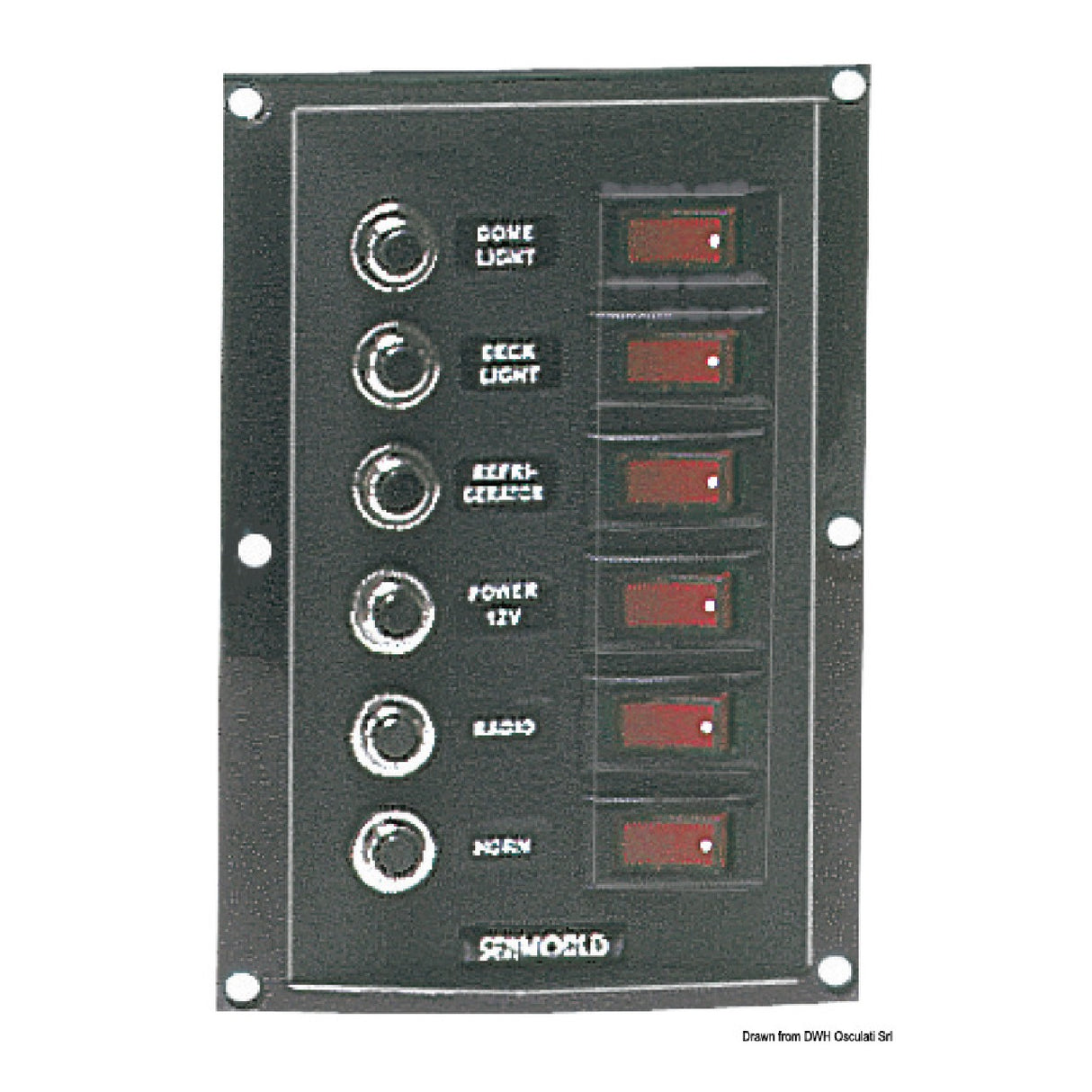 Cuadro eléctrico Osculati 6 interruptores + 6 fusibles verticales 14.103.38