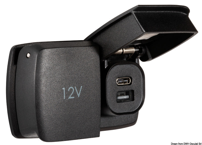 Toma USB-A+USB-C y toma de corriente de 12 V Scanstrut Flip Pro Duo