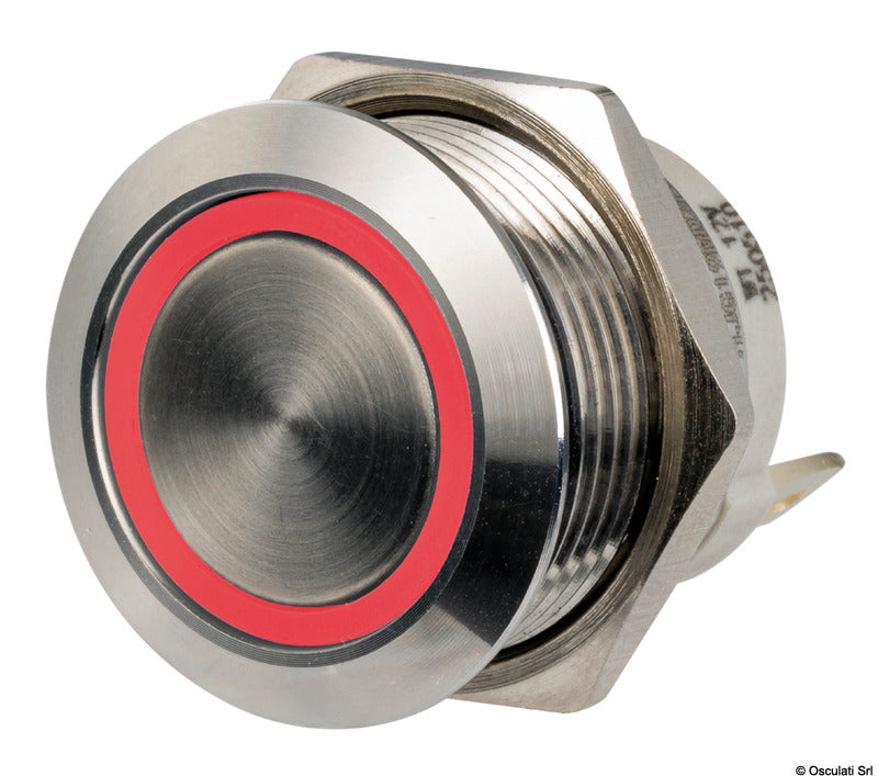 Interruptor de acero inoxidable Osculati FLAT ON Momentáneo - OFF 12/24 V rojo 14.315.06