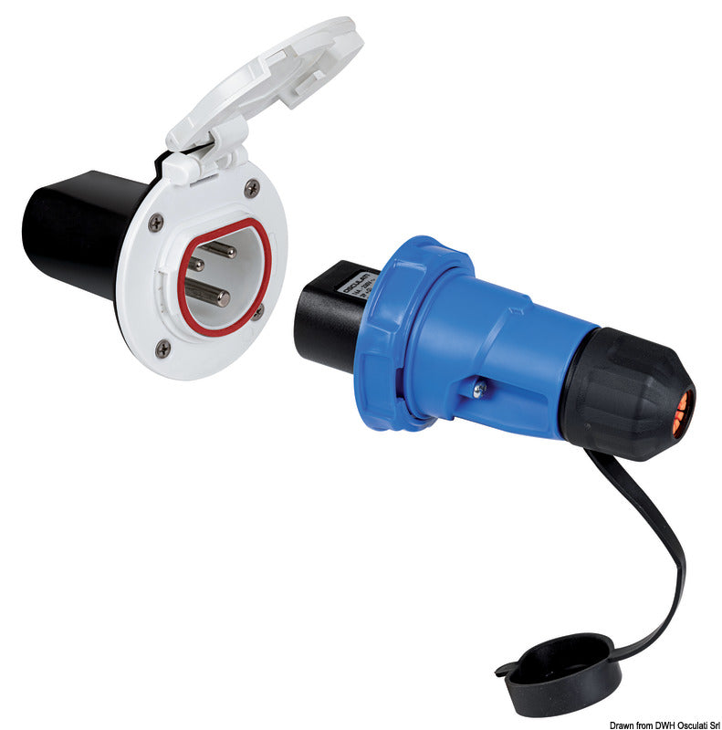 Toma eléctrica Osculati Cruiser 16 A negra y tapa de acero inoxidable 14.416.21