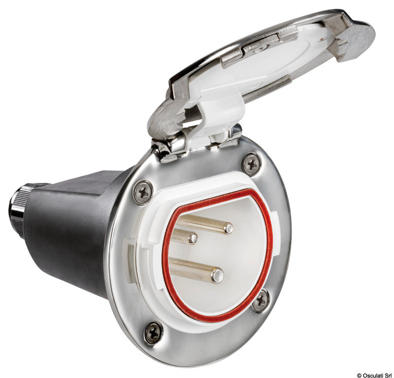 Osculati Steckdose Cruiser 32 A, Sockel und Deckel Edelstahl 14.432.31