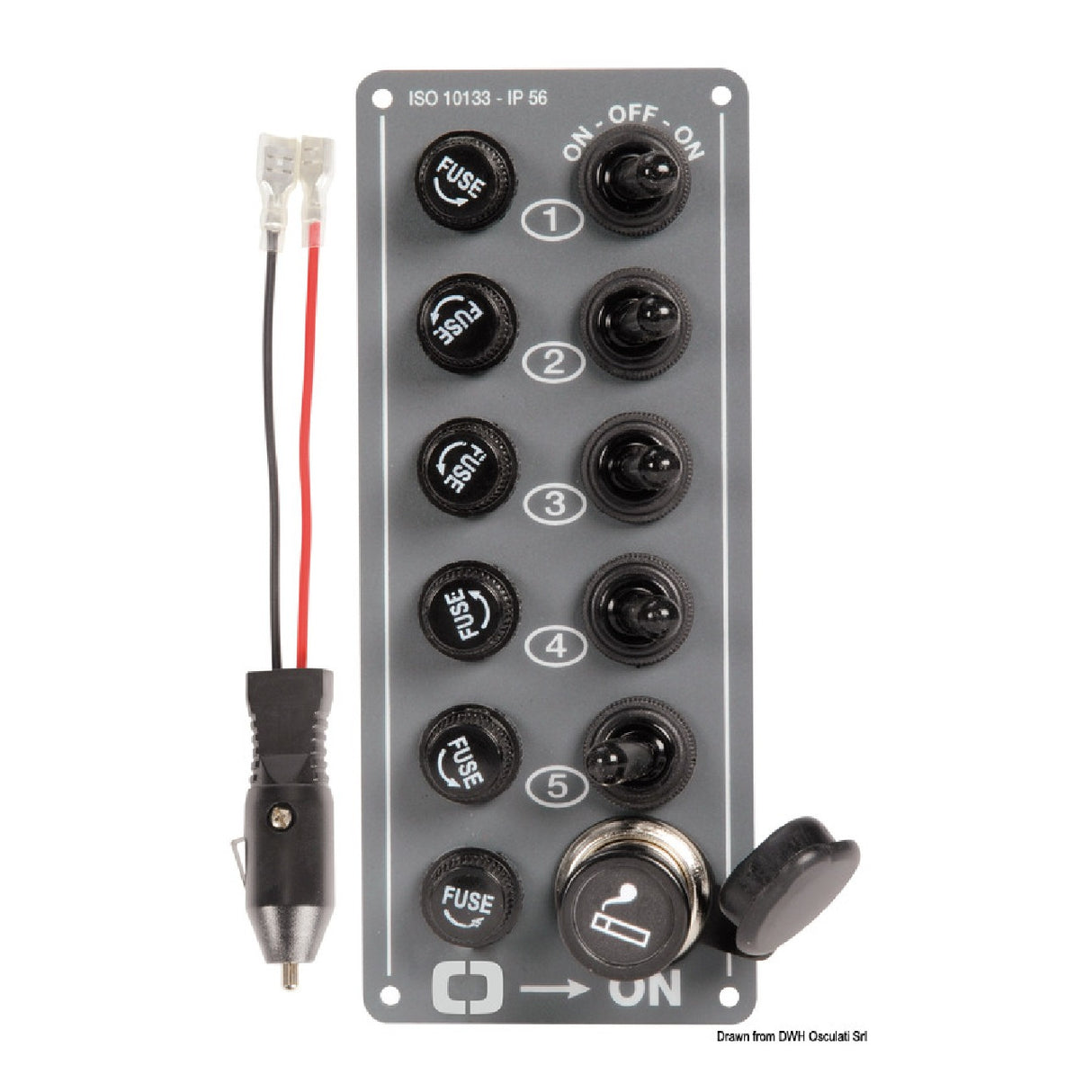 Panel de 5 interruptores Osculati + toma de encendedor 14.703.00