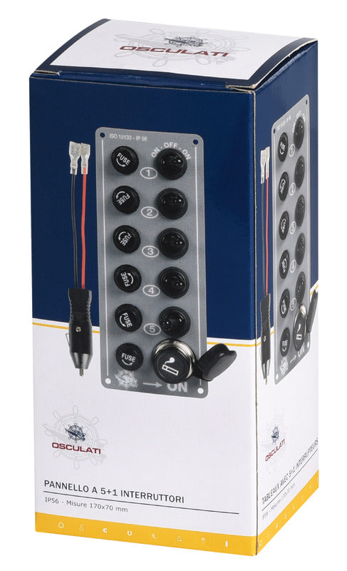 Panel de 5 interruptores Osculati + toma de encendedor 14.703.00