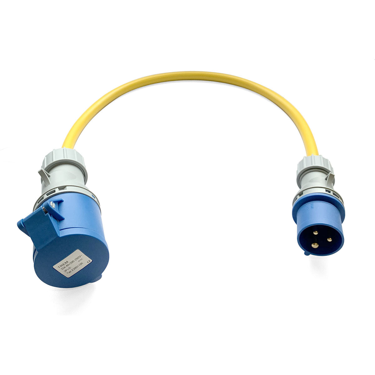 Wasserdichter CE-Verlängerungsadapter von Electra, hergestellt von einer 32-A-Steckdose auf einen 16-A-Stecker.