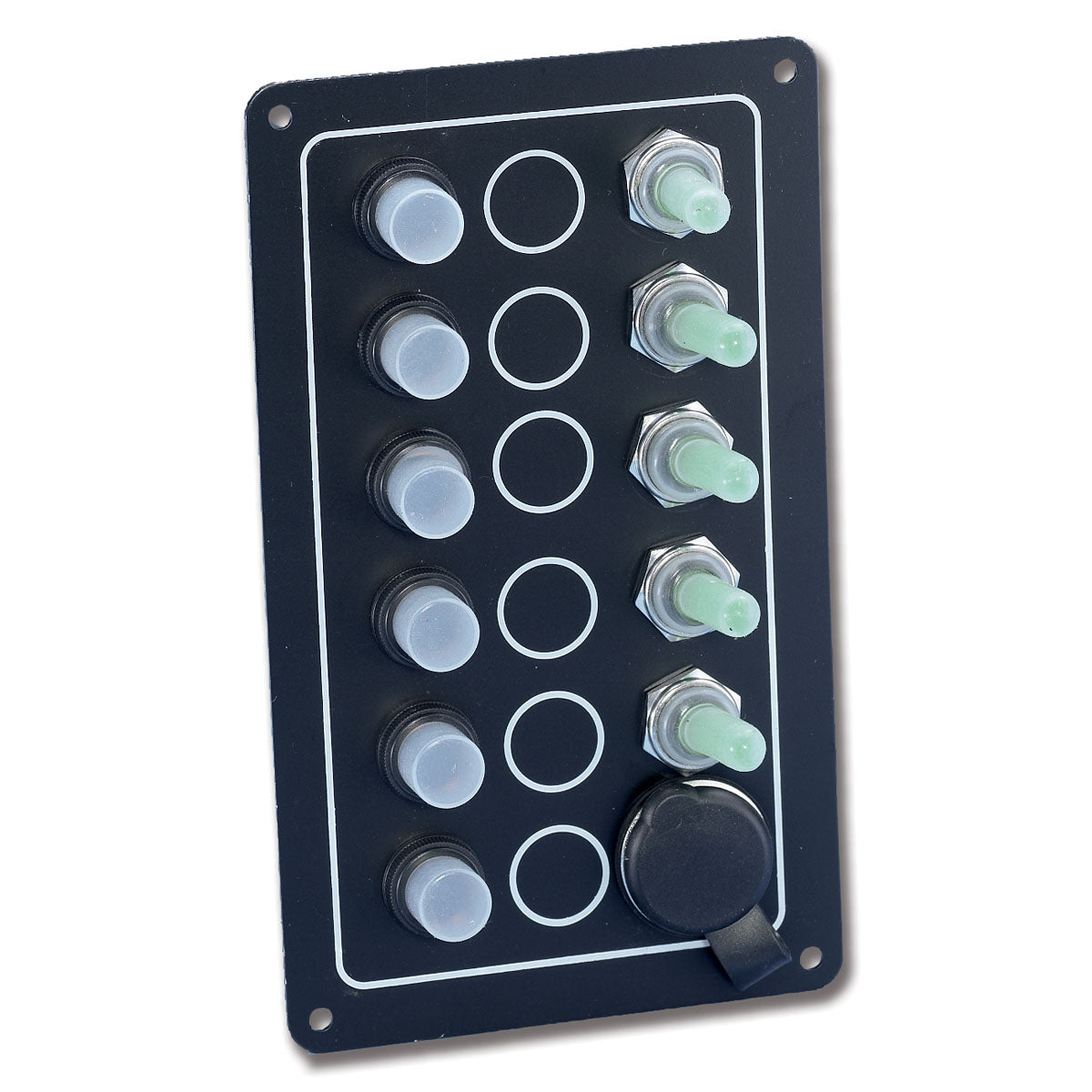 Trem Black anodized watertight control panel with 5 switches/cigarette lighter