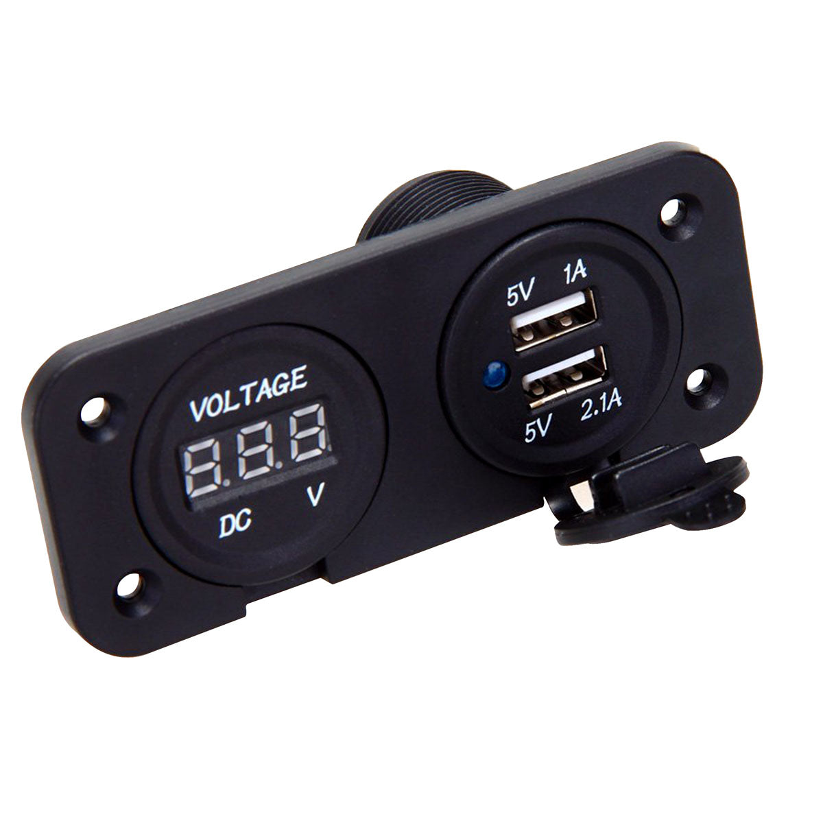 Toma USB doble T-Power + Voltímetro Negro Amperio 2.1+1