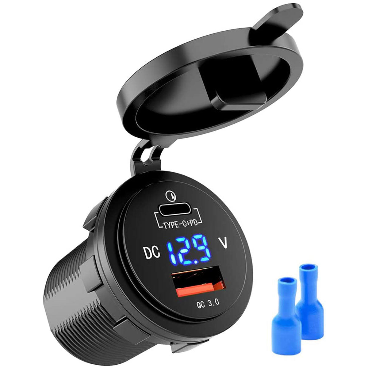 T-Power Presa USB 3.0 e PD/Type C con voltmetro digitale