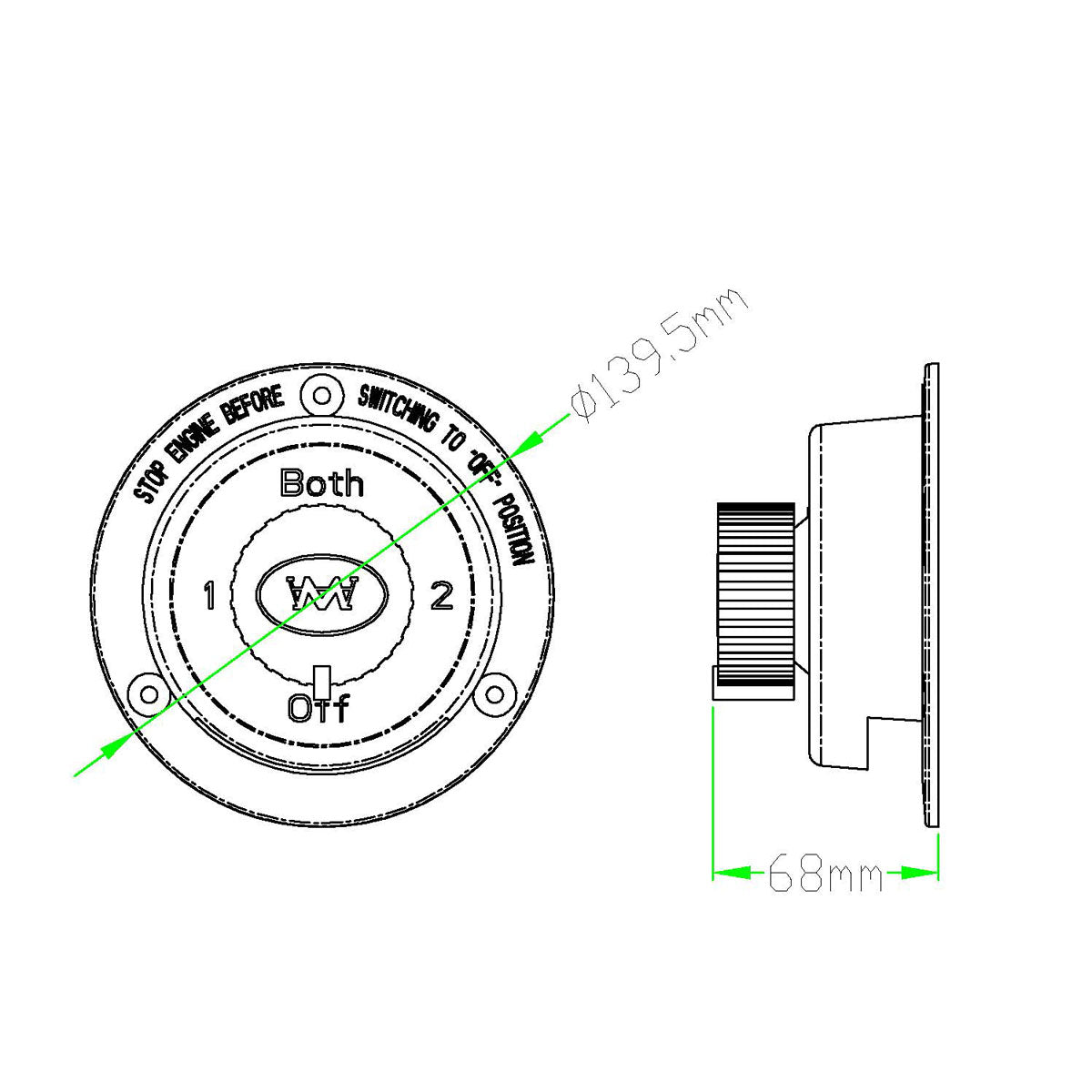 Trem Battery Switch-Diverter mm 140x70 mm 140x70