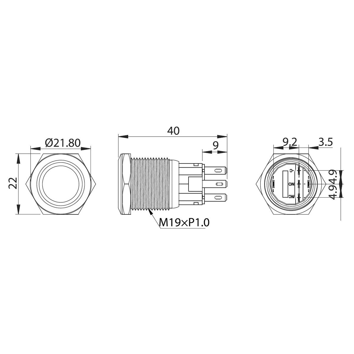 T-Power Interruttore in acciaio inox 7A