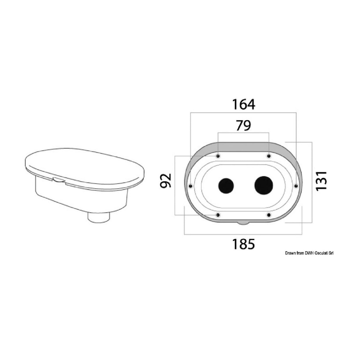 Osculati Oval Duschkabine mit verchromtem Nylonrohr, Mischbatterie und Druckknopfbrause Mizar 15.240.60