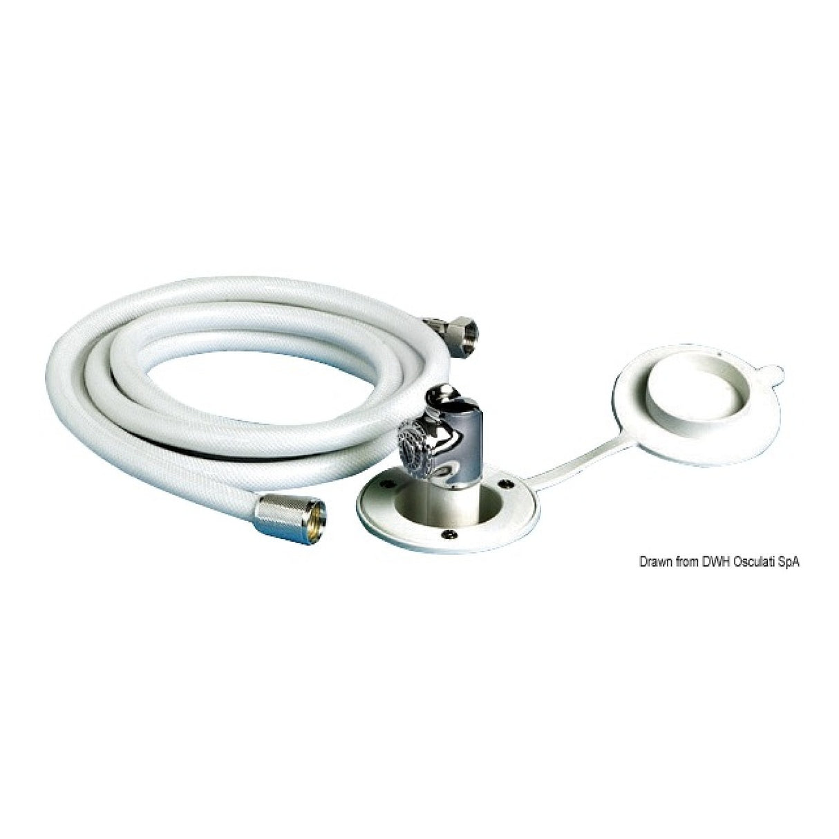 Rociador de ducha Osculati Mizar blanco con manguera de PVC de 2,5 m, plano 15.242.00