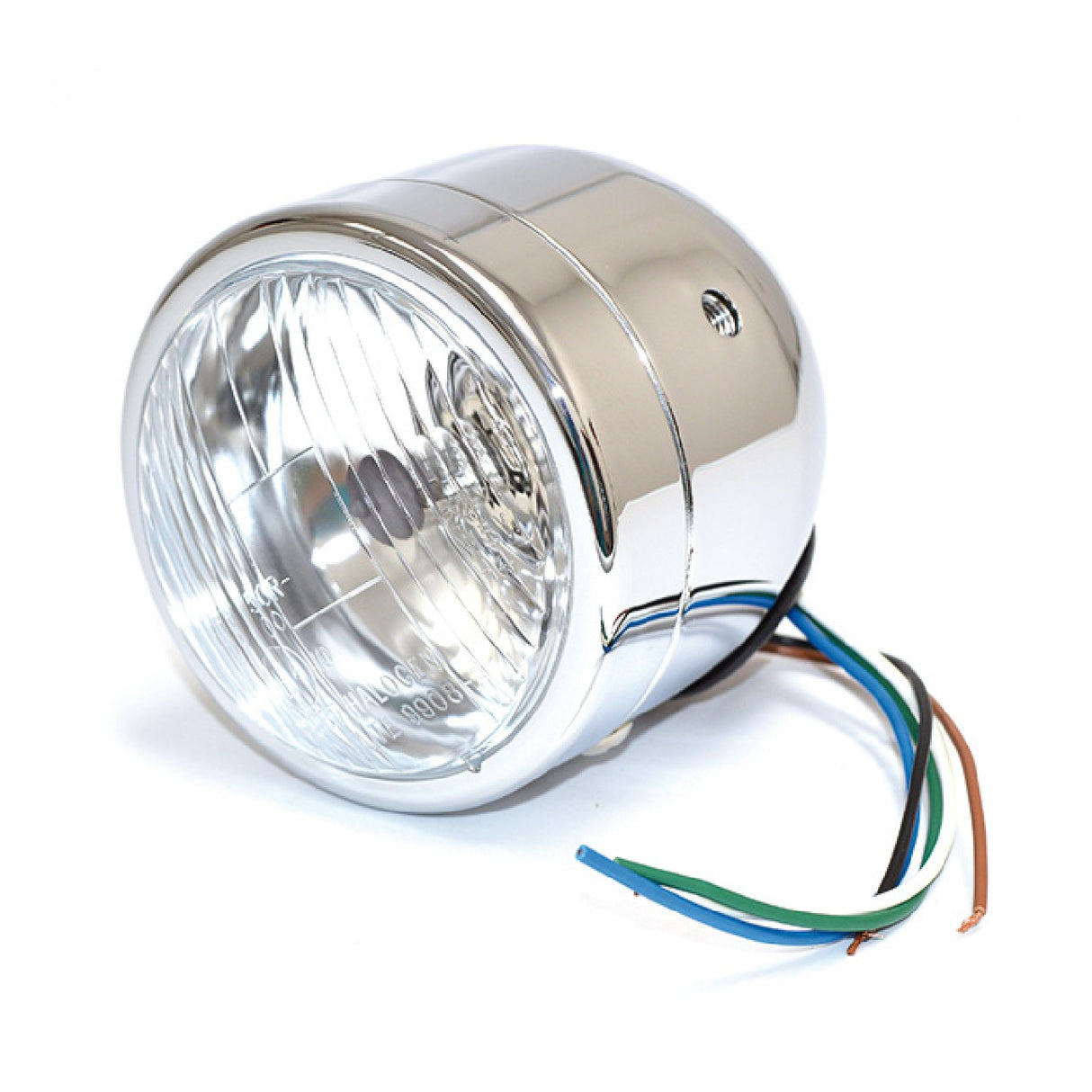 Faro delantero universal para motocicleta cromado de 108 mm de diámetro con bombilla H4 60/55 W