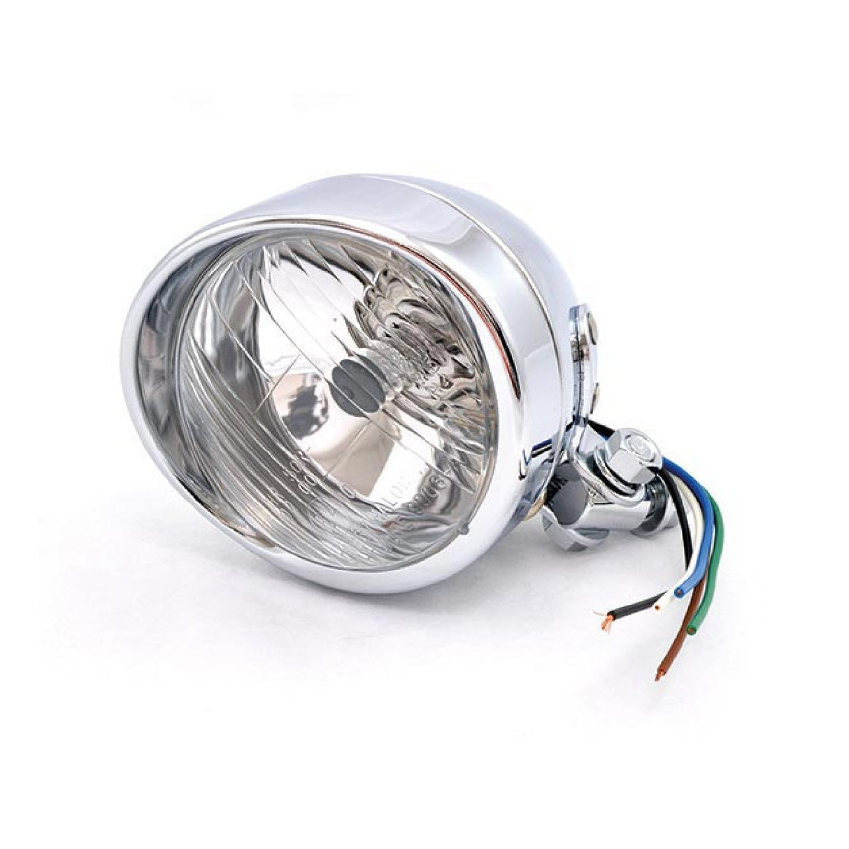 Verchromter Motorradscheinwerfer mit 108 mm Durchmesser, H4 60/55W Glühbirne, untere Blende.