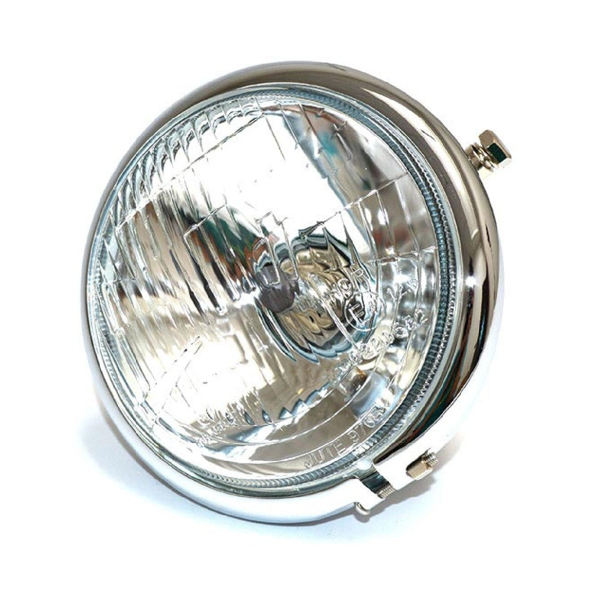 Universeller Motorradscheinwerfer aus Chrom mit 158 mm Durchmesser und geriffeltem Glas