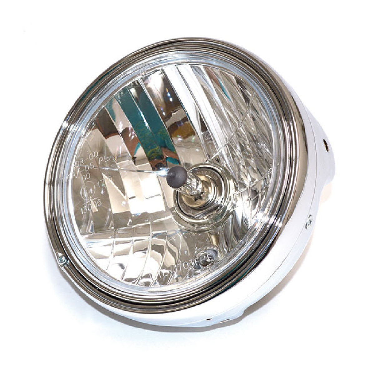 Universeller Motorradscheinwerfer, Durchmesser 201 mm, verchromtes Glas mit Streifenmuster, 156603