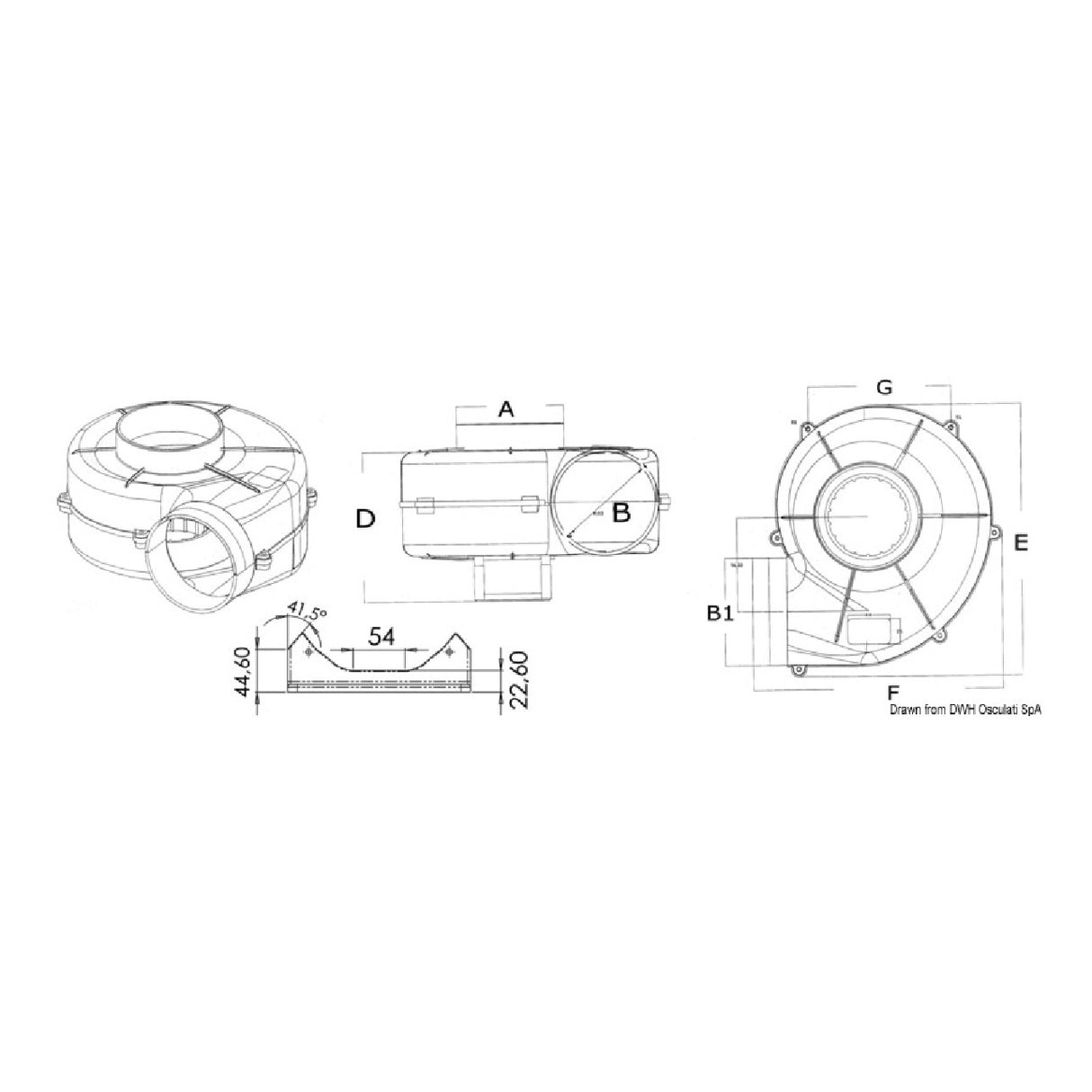 Osculati centrifugal blower for bracket mounting, RINA 16.107.01 approved