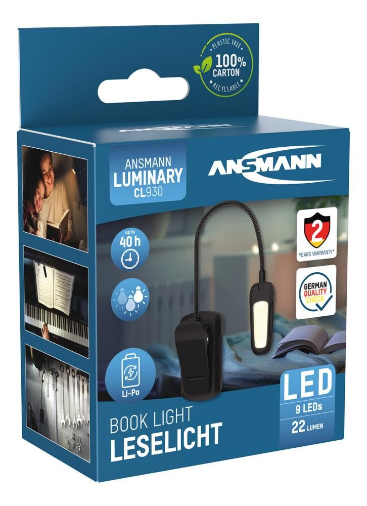 Lámpara de clip universal Ansmann de 9 LED y 3 colores con regulador de intensidad