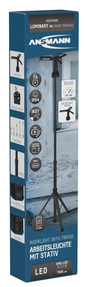 Lámpara de trabajo recargable profesional de 3 focos Ansmann