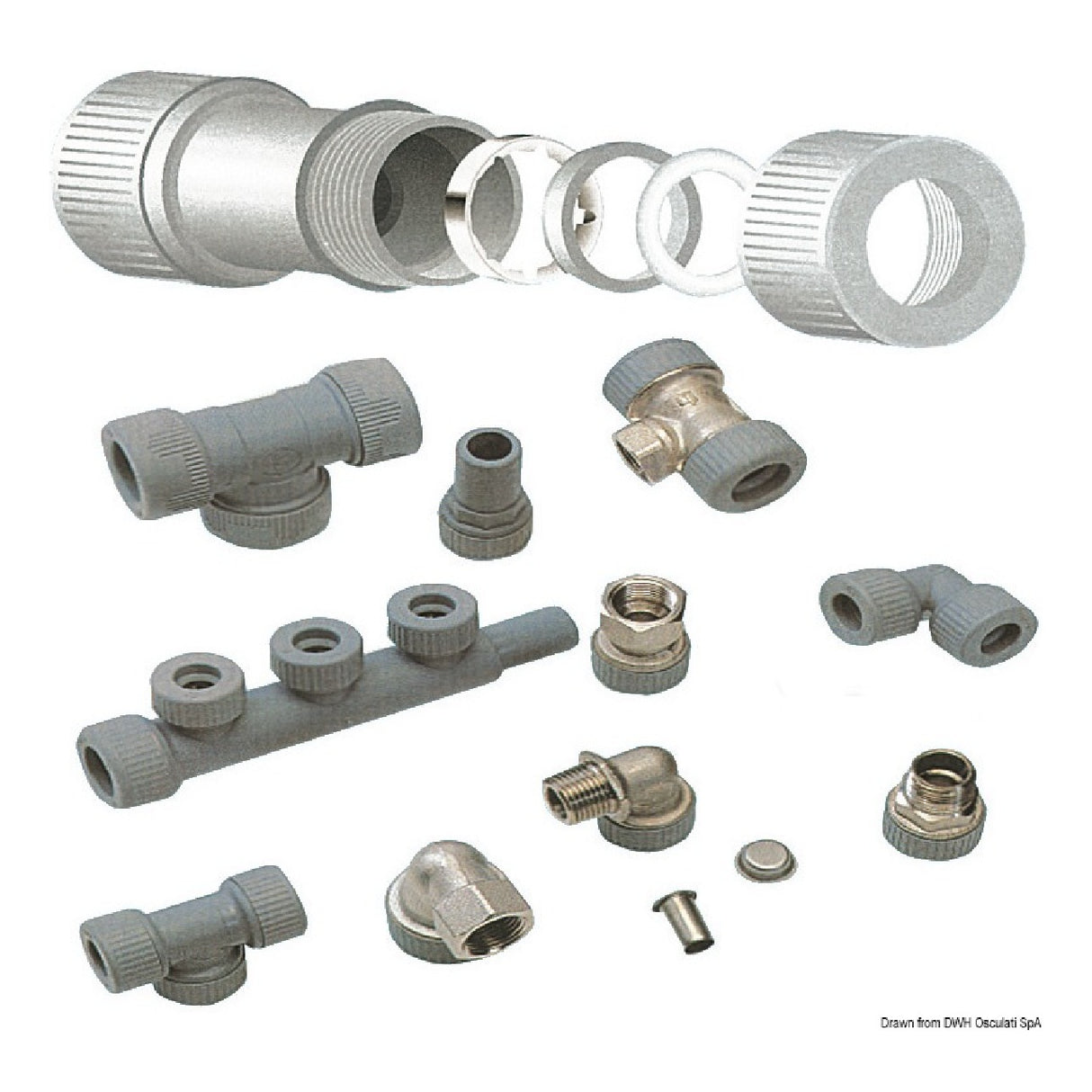 Osculati Sistema Hydrofix di raccordi per impianti idrici, adatti per temperatura massima 70 22 mm 17.117.01