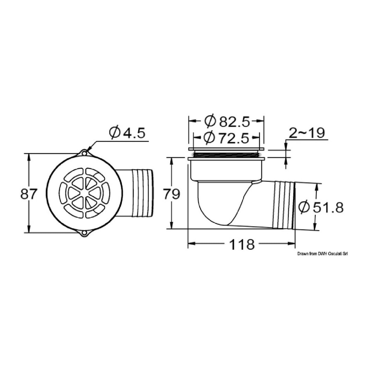 Osculati Cockpit-Abläufe 90 mit Rückschlagventil 17.126.01