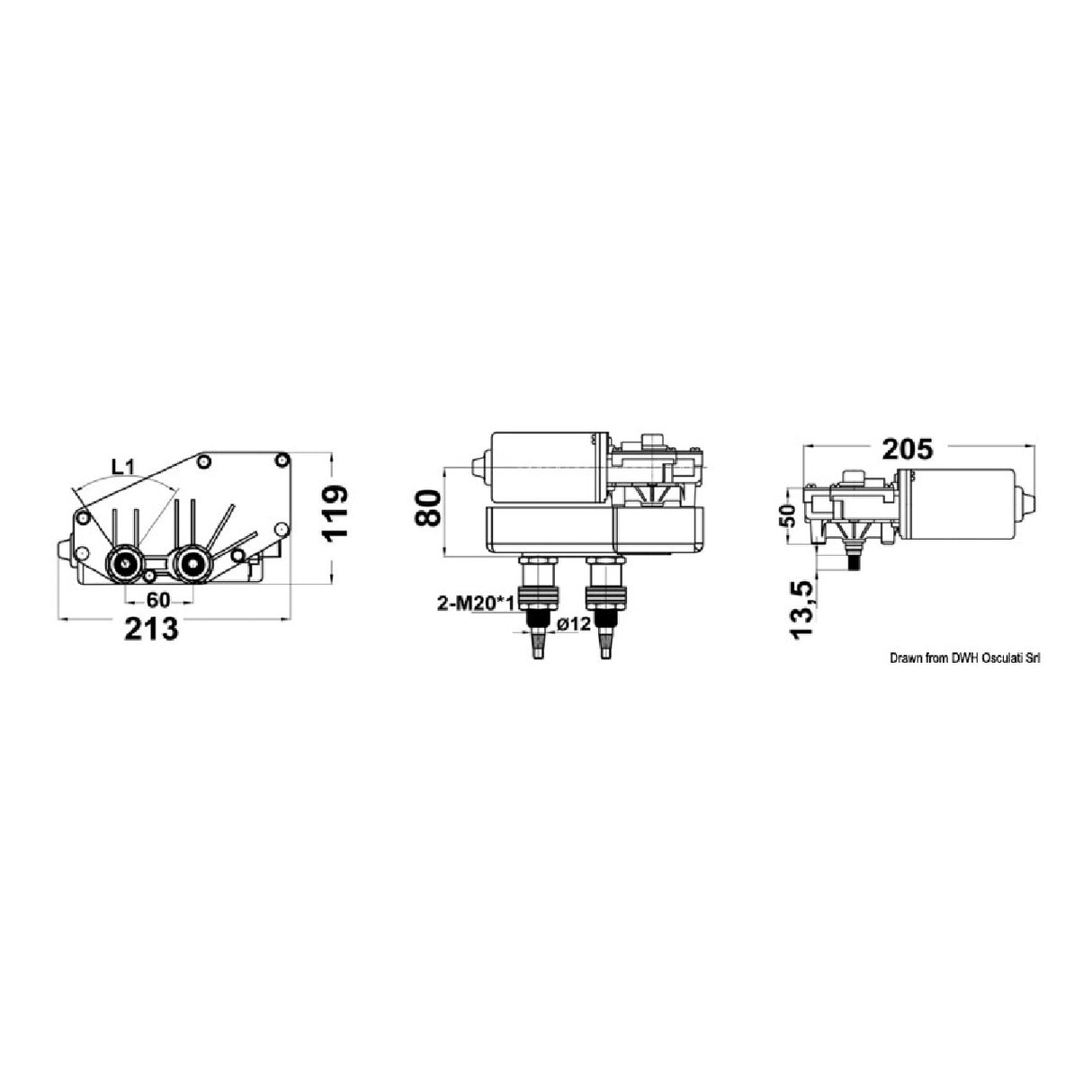 Motor serie Osculati 70 W para brazos y cepillos máx. 800 mm 19.185.01