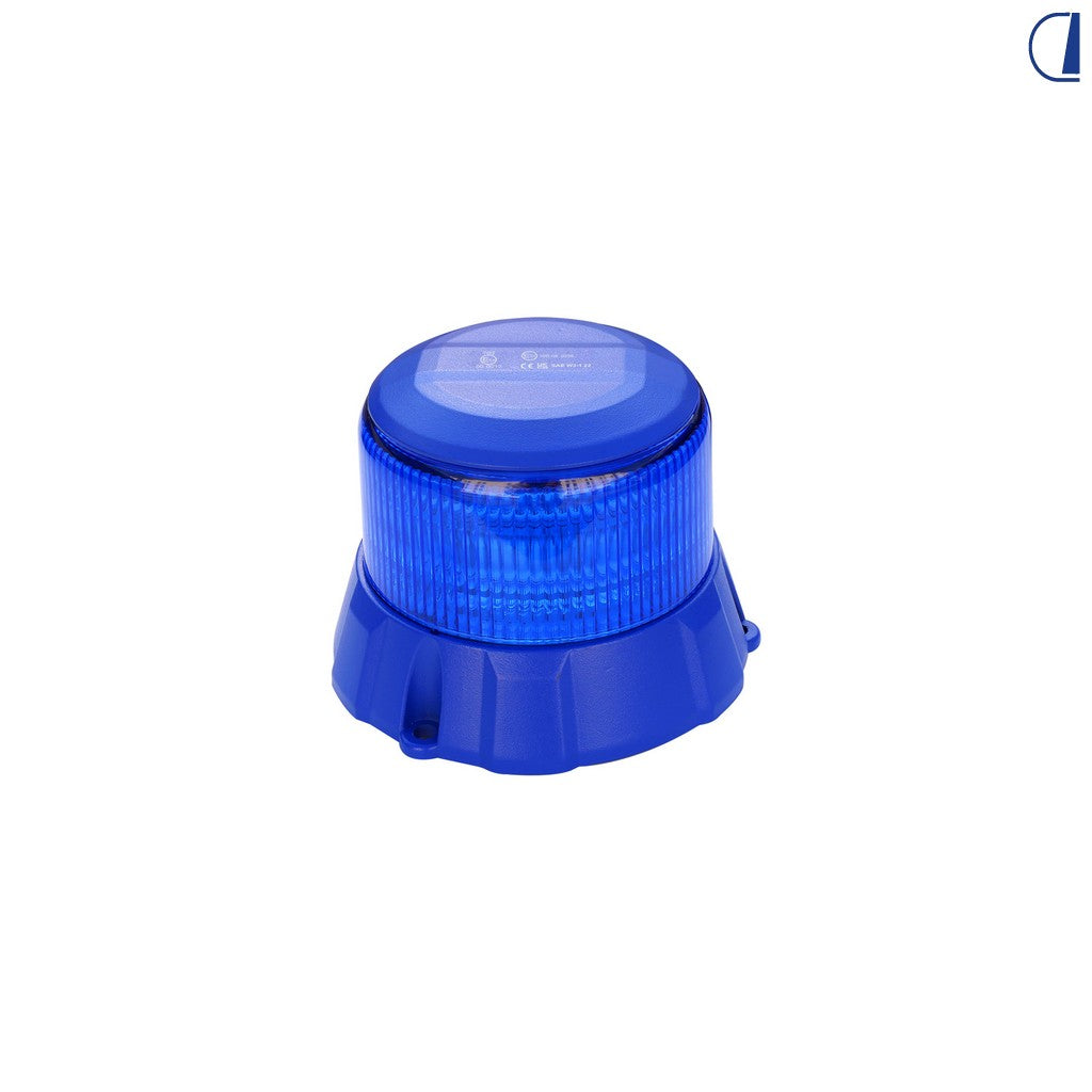 Girofaro LED blu corpo in alluminio con lente in policarbonato