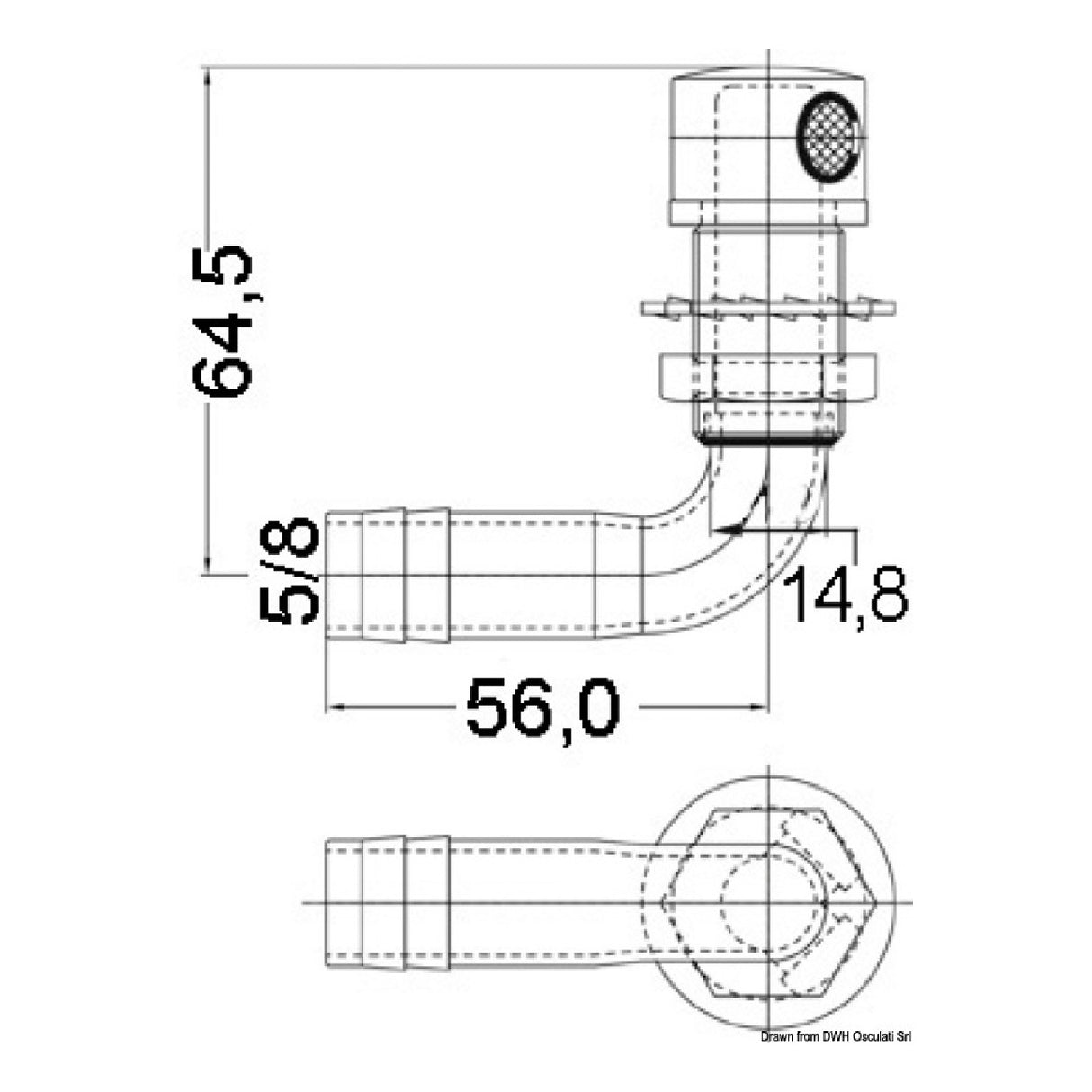 Osculati Edelstahl-Entlüfter 90 16 mm 20.288.01