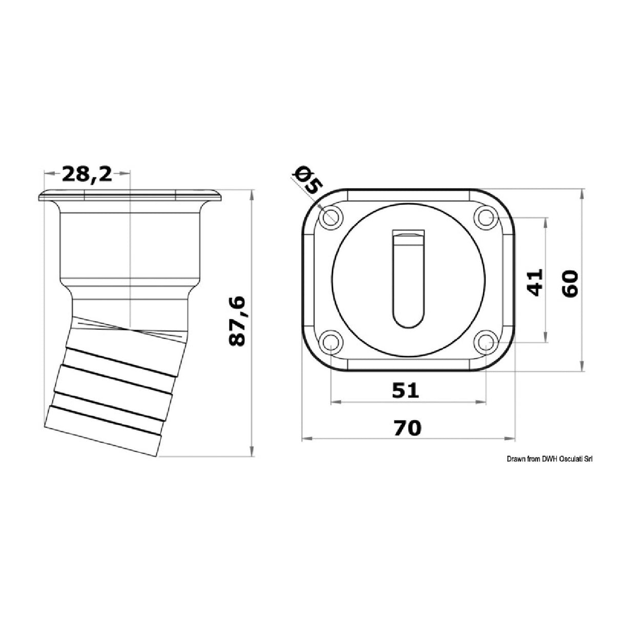 Osculati Tappo imbarco Square 38 mm corto 20.454.02