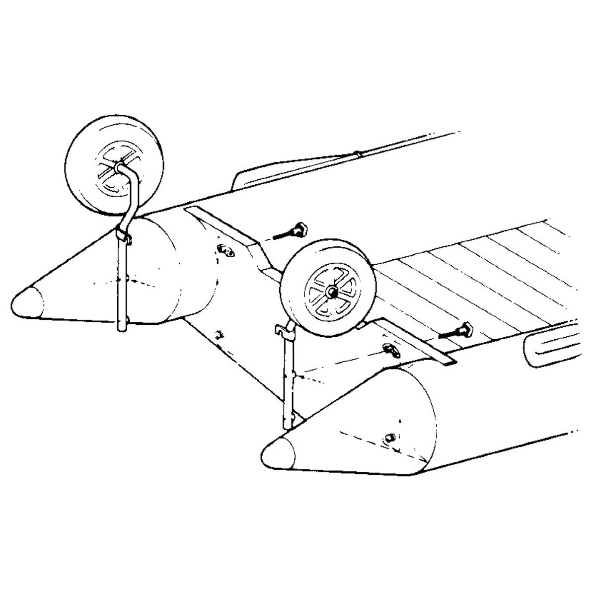 Ruedas de arrastre para embarcación neumática Trem Zodiac, plegables, diámetro del tubo 30 mm, diámetro de las ruedas 360 mm
