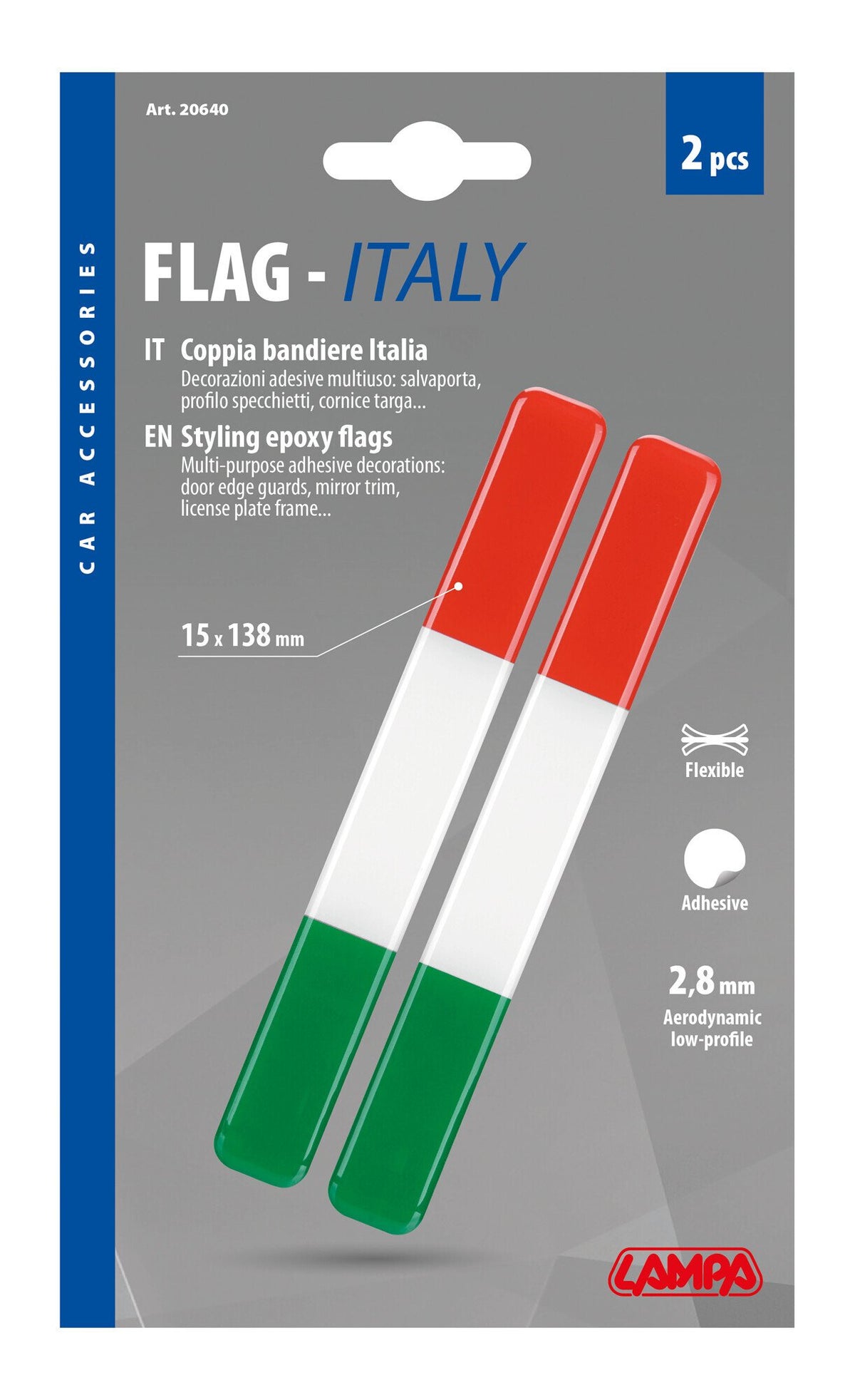 Lampa Flag-Italy, coppia bandiere Italia - 15x138 mm 20640