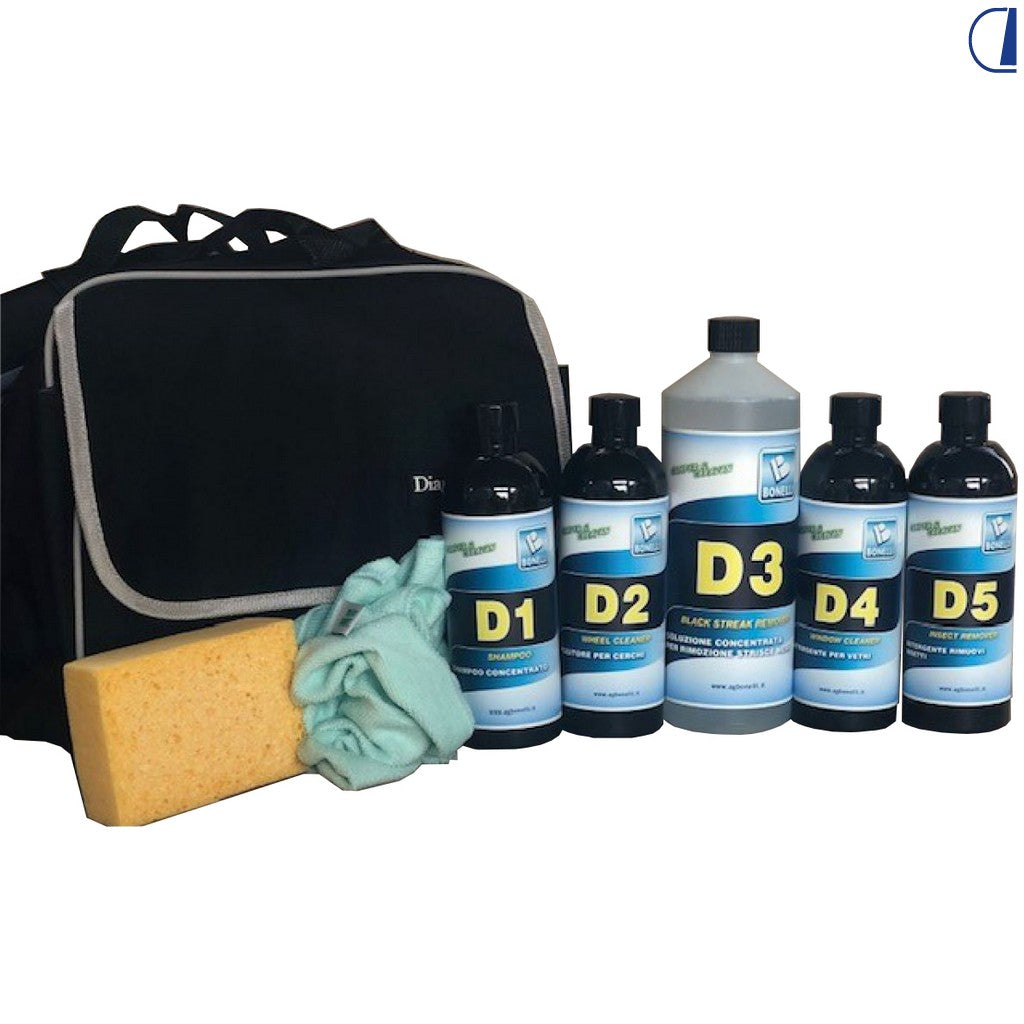Di-Tec Kit pulizia esterni D1 con borsa, shampoo, detergenti e accessori