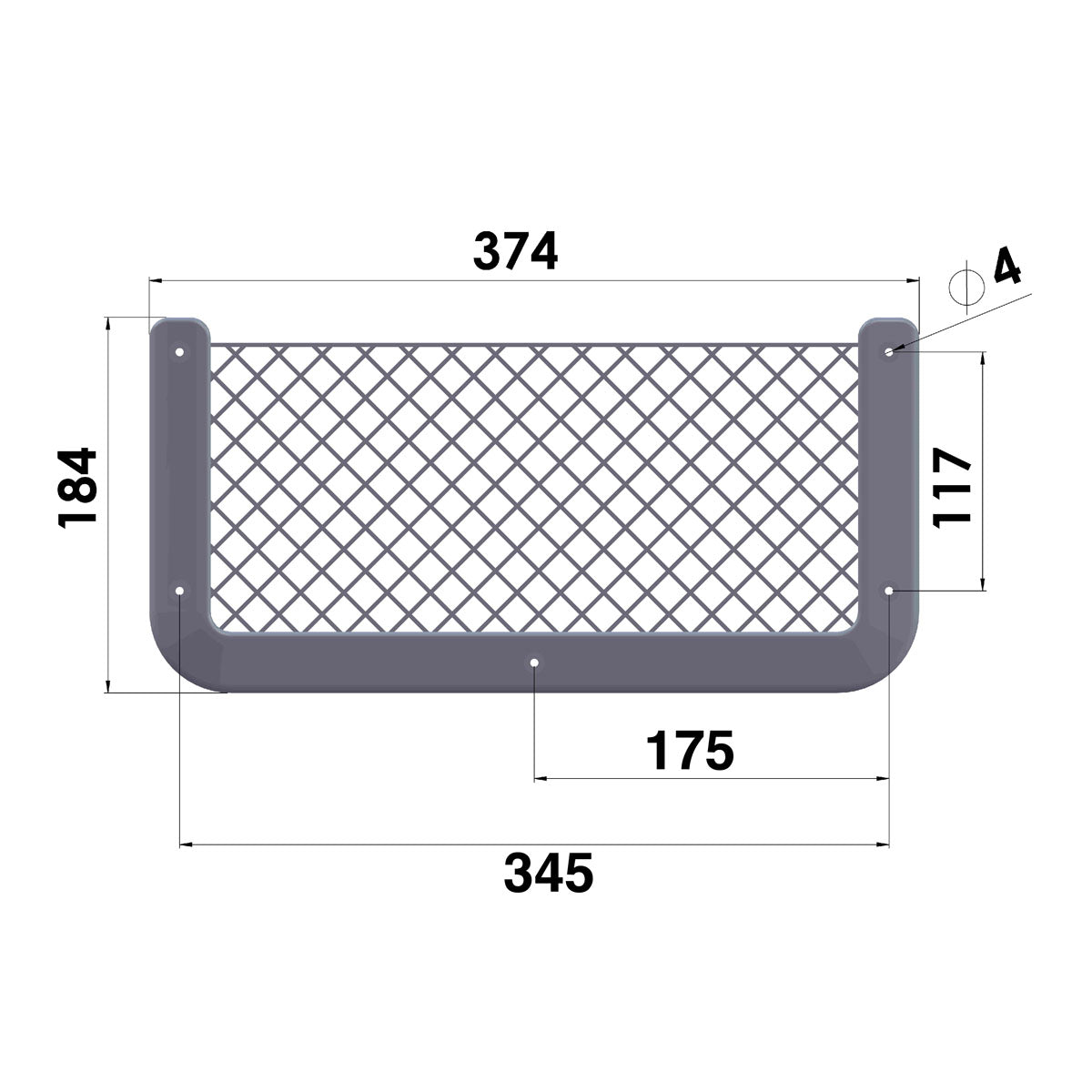 Dimensiones de la red de almacenamiento Trem Black mm 184x374