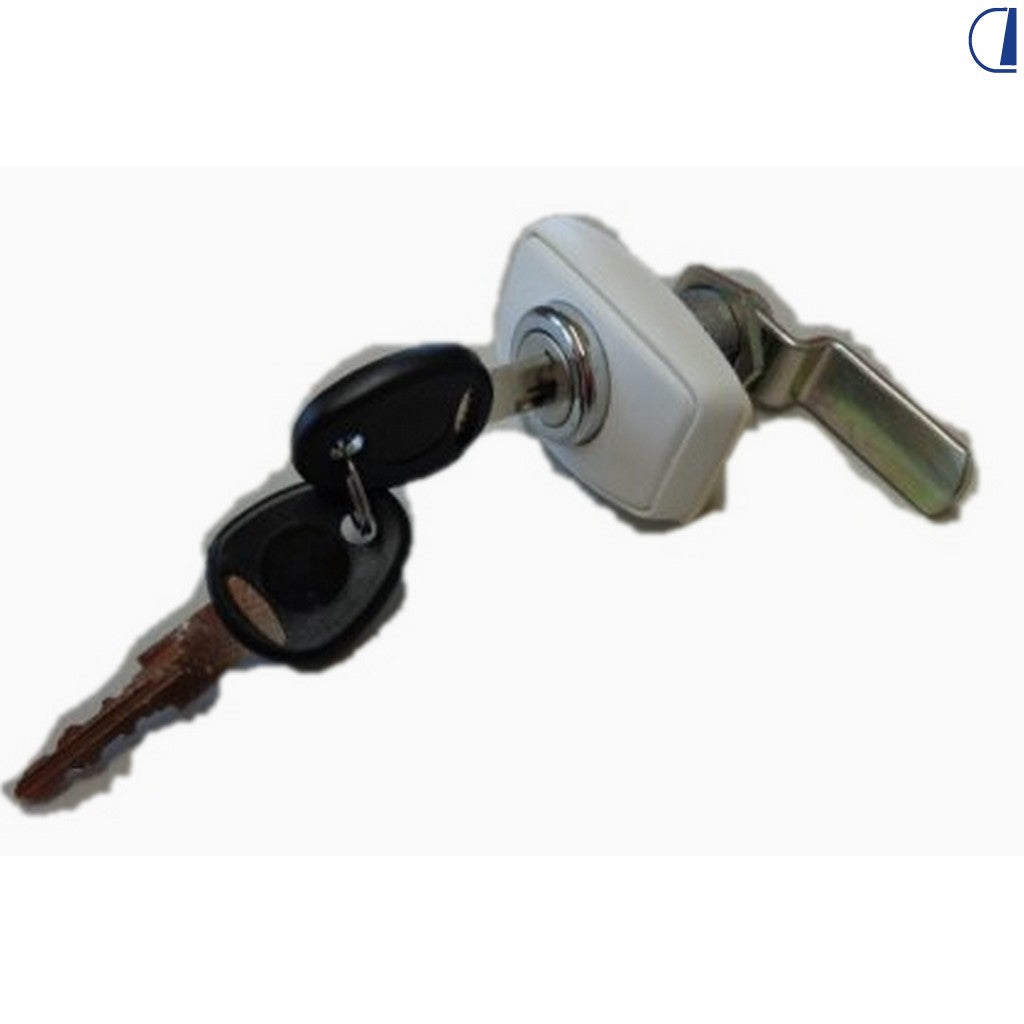 Serratura gavone bianca con staffa 13 mm per camper MBVetta/Laika – Old System