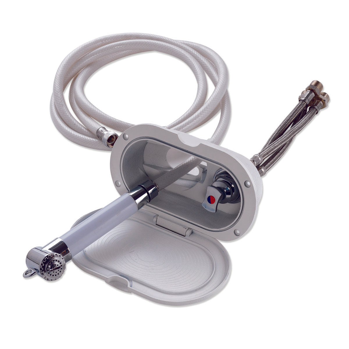 Aqua oval shower box with mixer and push-button shower