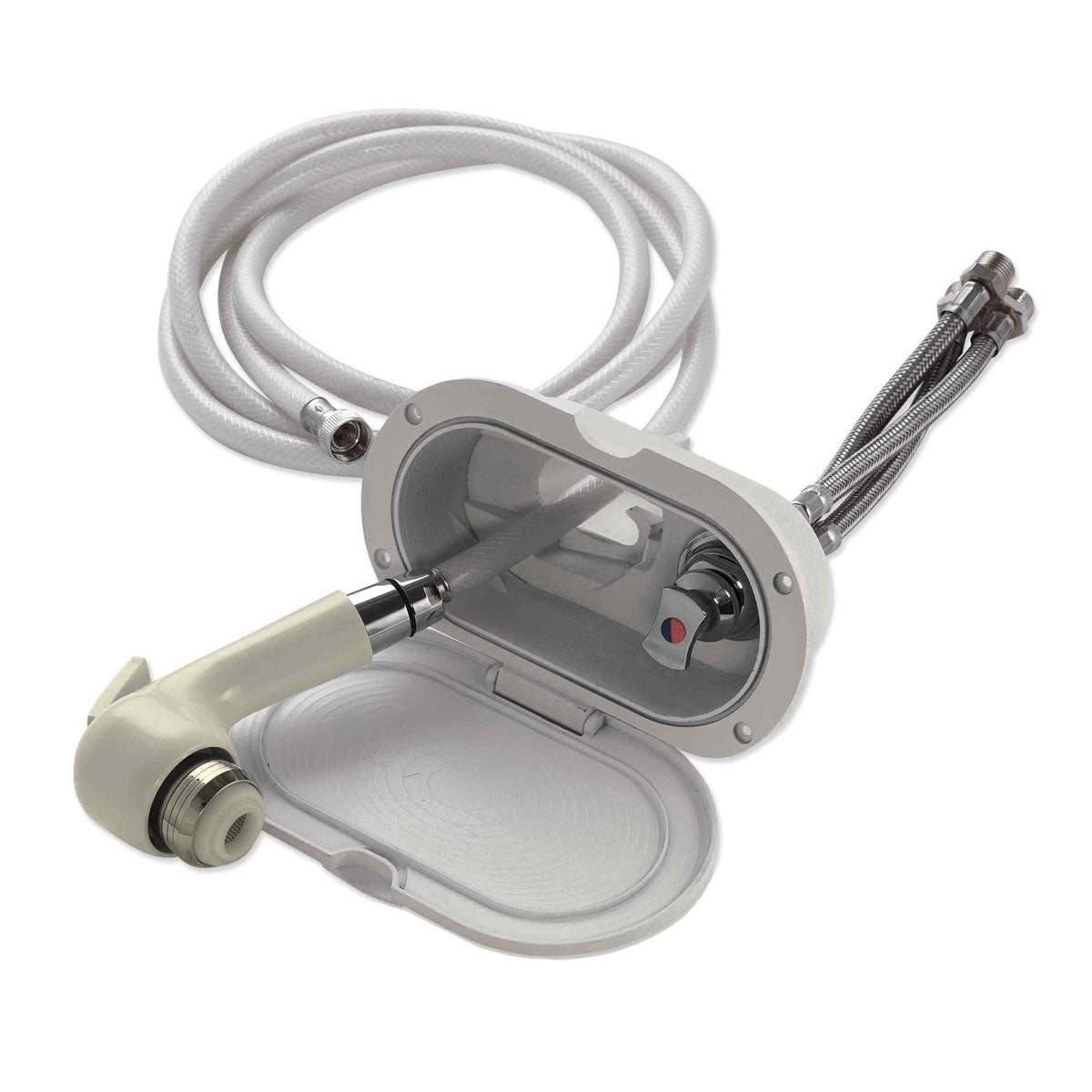 Aqua Oval Duschkabine mit Mischbatterie und Druckknopfdusche